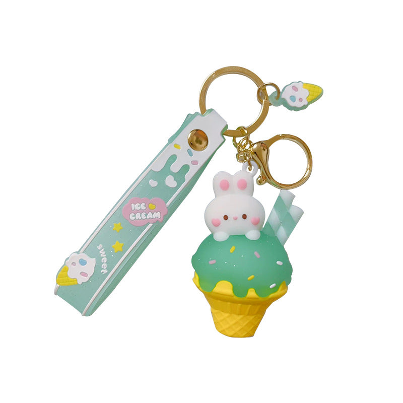 Wholesale Ice Cream Cone Rabbit Doll Silicone Keychain